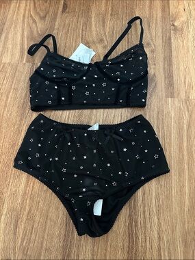 Forever 21 Black Star Print Bralette & High-Waist Brief Set